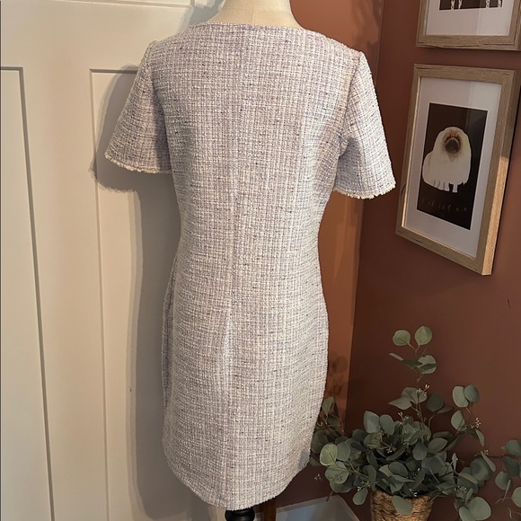 Isaac Mizrahi Boucle Tweed hip pockets lavender Cream short sleeve S Mini Dress - Picture 9 of 14